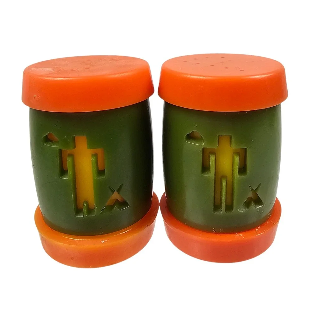 Vintage St. Labre Indian School Montana Plastic Salt Pepper Shakers Green Orange